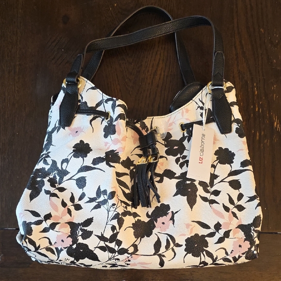 Liz Claiborne Handbags - Liz Claiborne Floral Black and Pink Shoulder Bag